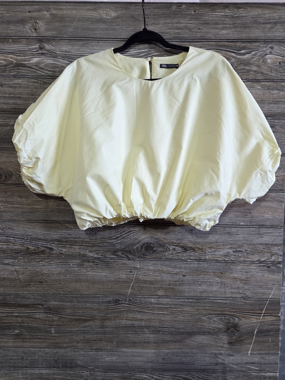 Zara Yellow Cropped Balloon Sleeve Blouse XL Puff Sleeve Elastic Hem Top - Picture 2 of 4